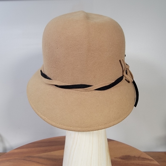 Vintage Doeskin Cloche Hat Tan Women\'s One Size Wool with Black Ribbon Winter main image 14